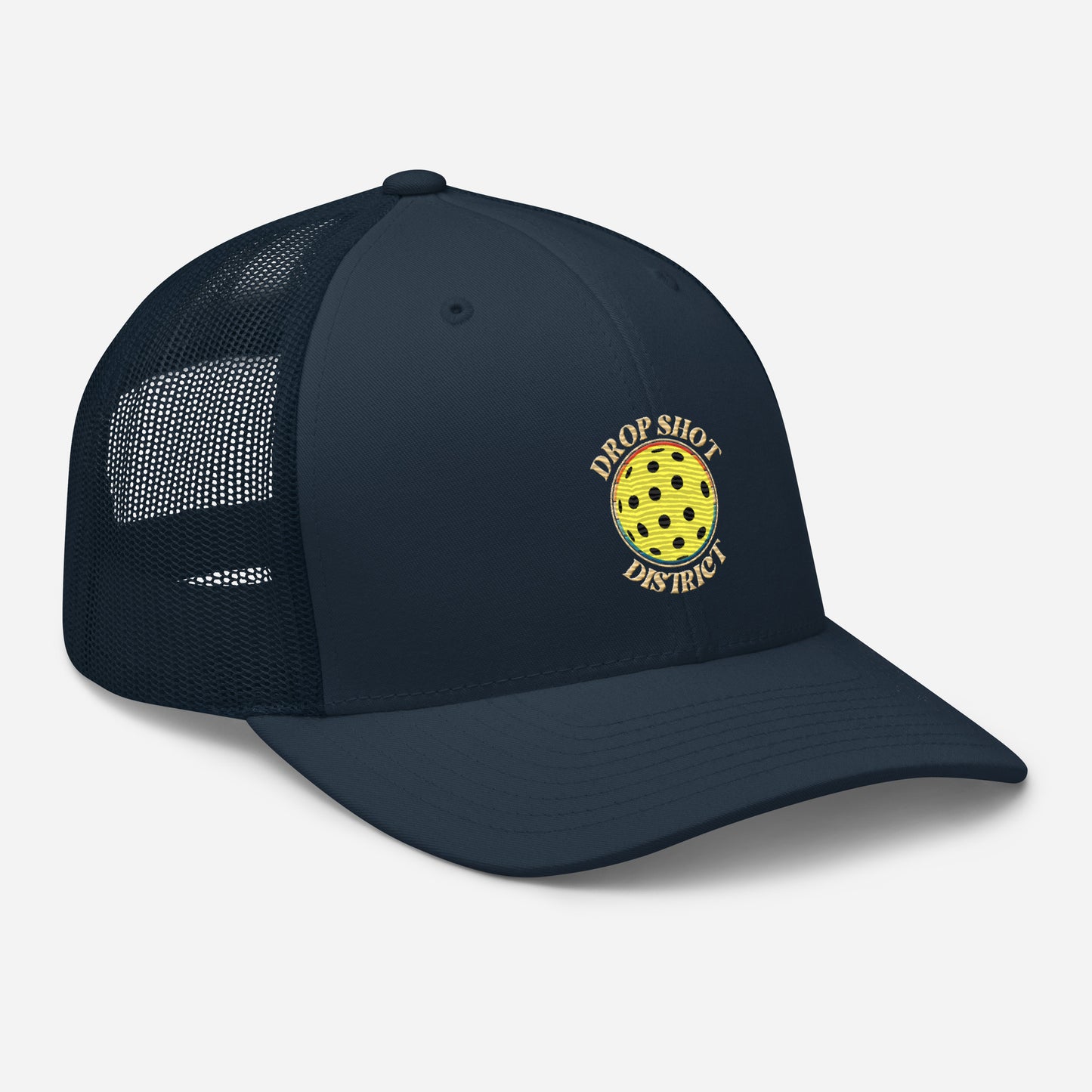 Drop Shot District Pickleball Logo Trucker Cap Embroidered in TAN