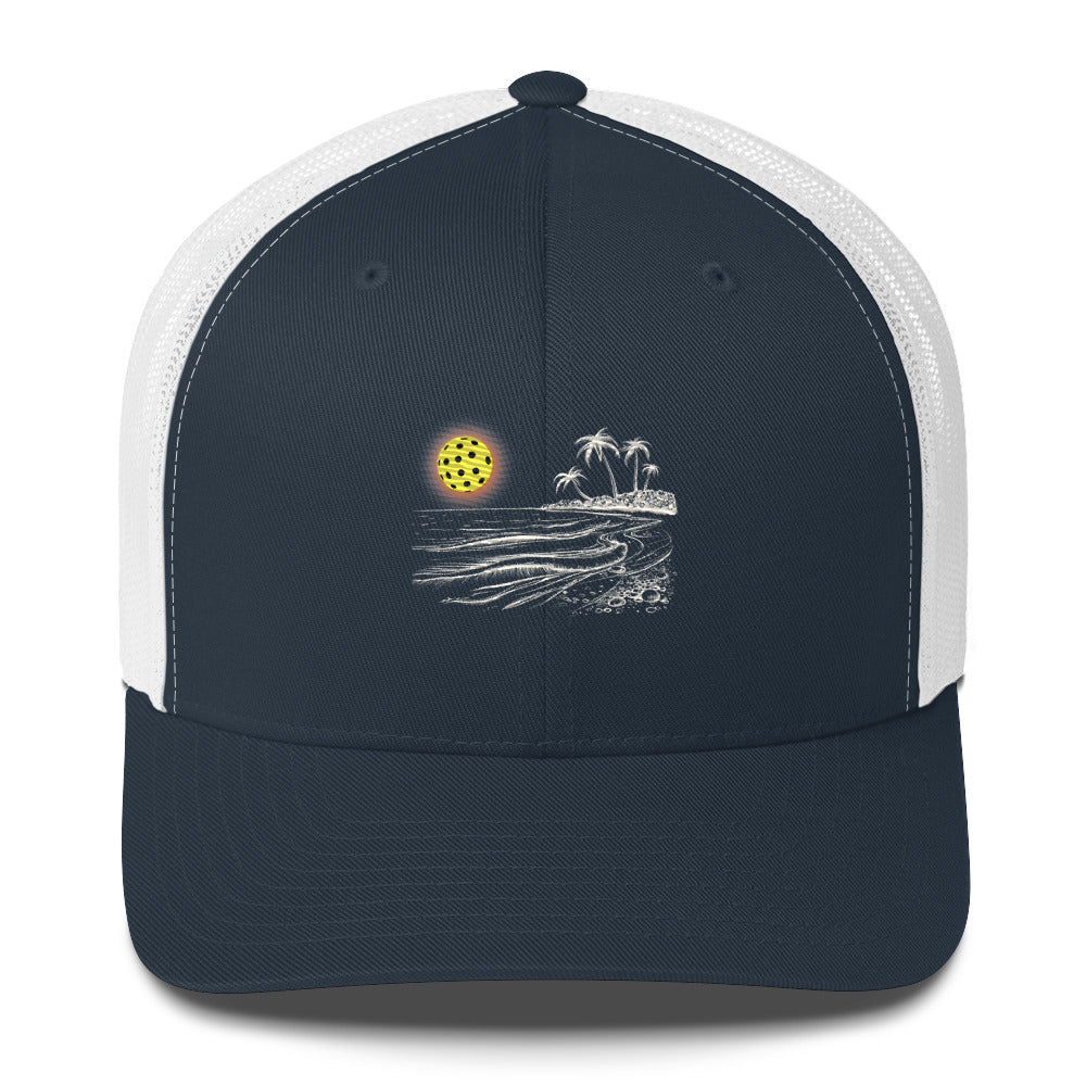Pickleball Sun Beach Vibes Embroidered (with white) Pickleball Trucker Hat