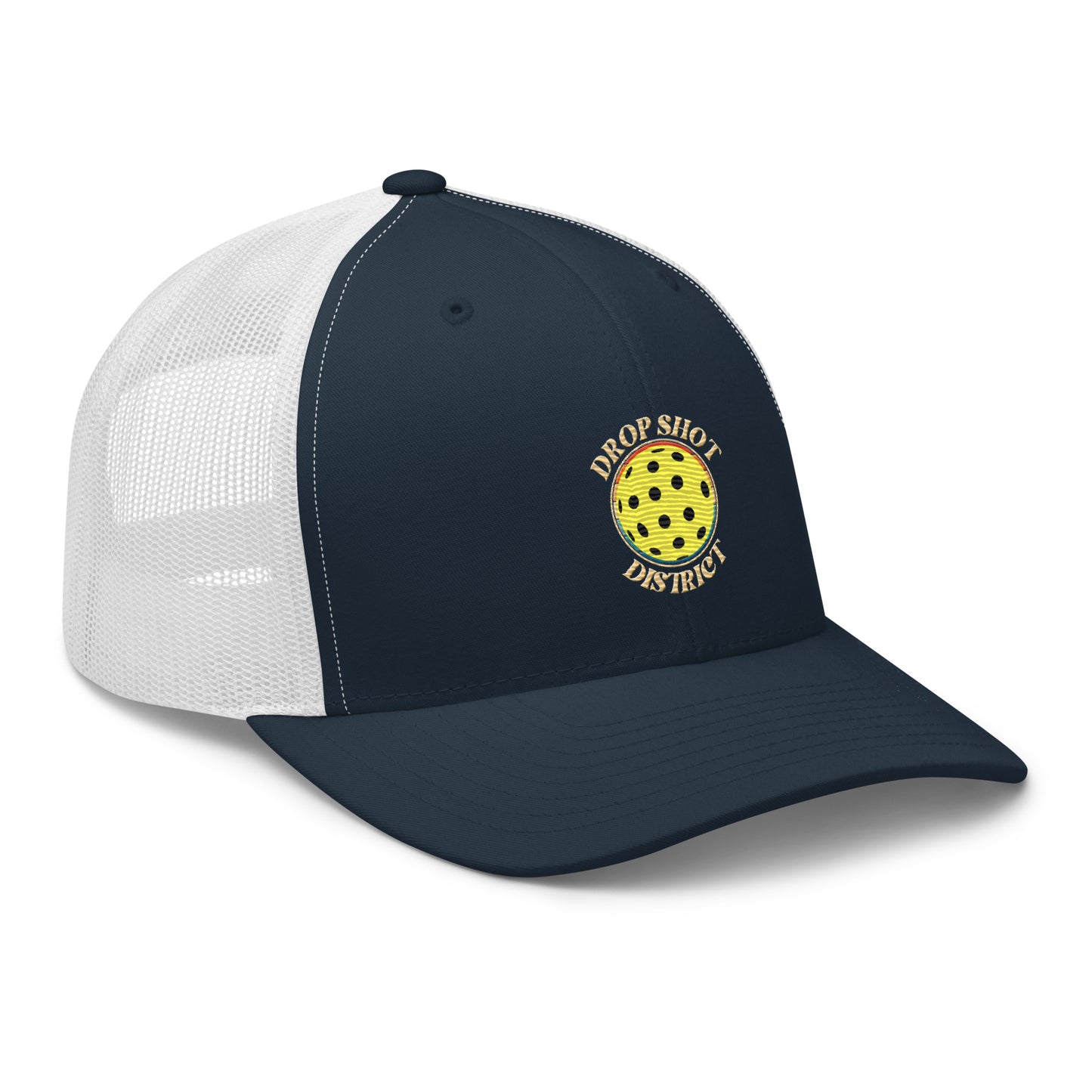 Drop Shot District Pickleball Logo Trucker Cap Embroidered in TAN