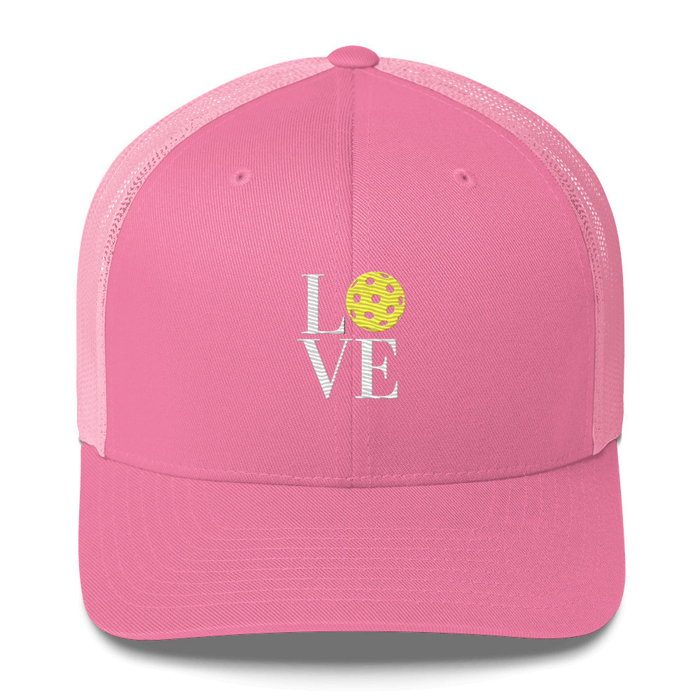 Gorgeously designed LOVE Pickleball Embroidered Pickleball Trucker Hat