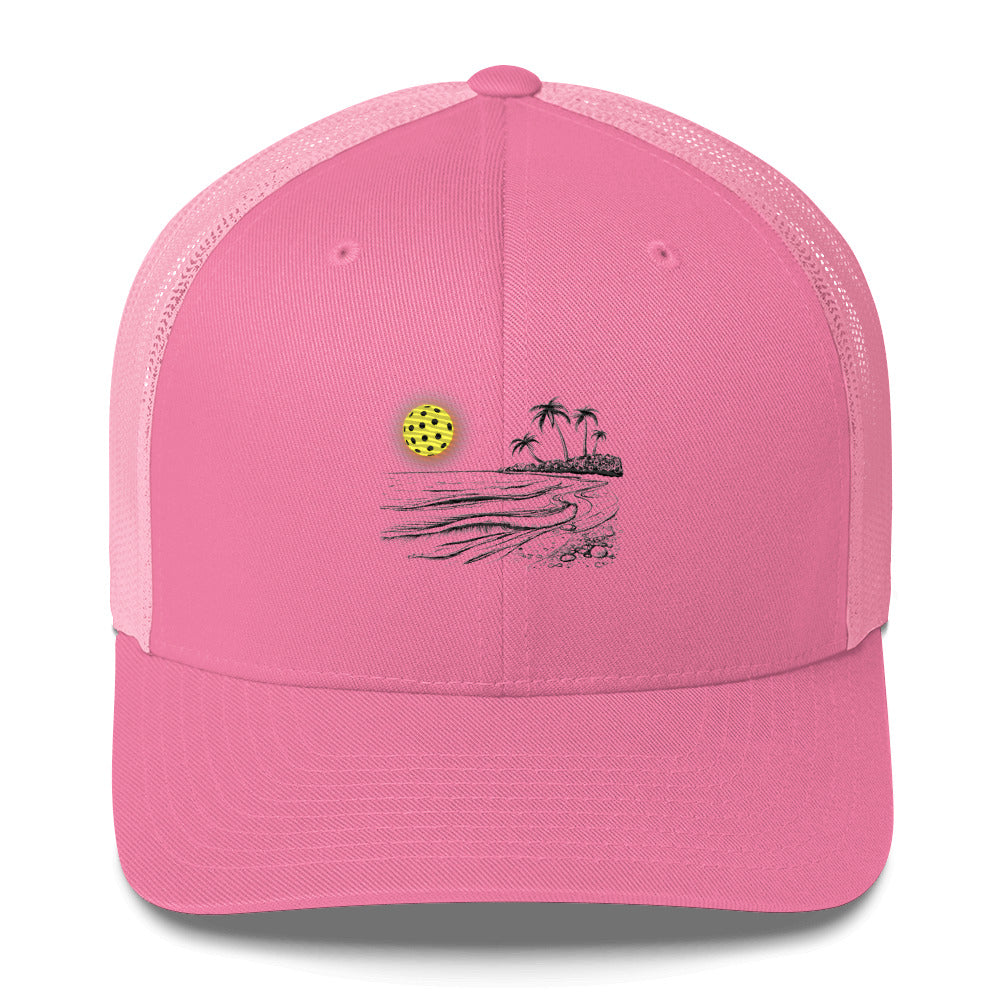 Pickleball Sun Beach Vibes Embroidered (with black) Pickleball Trucker Hat