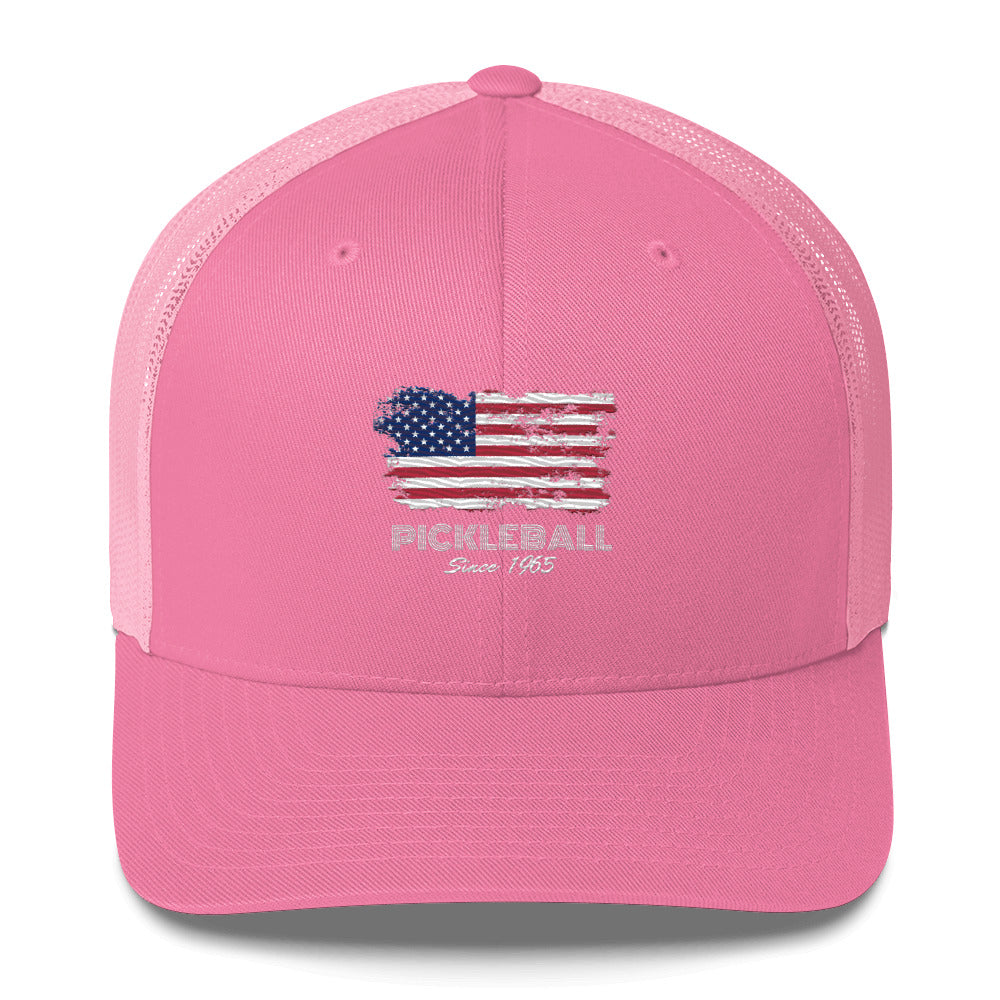 American Flag USA Pickleball Since 1965 Embroidered Pickleball Trucker Hat