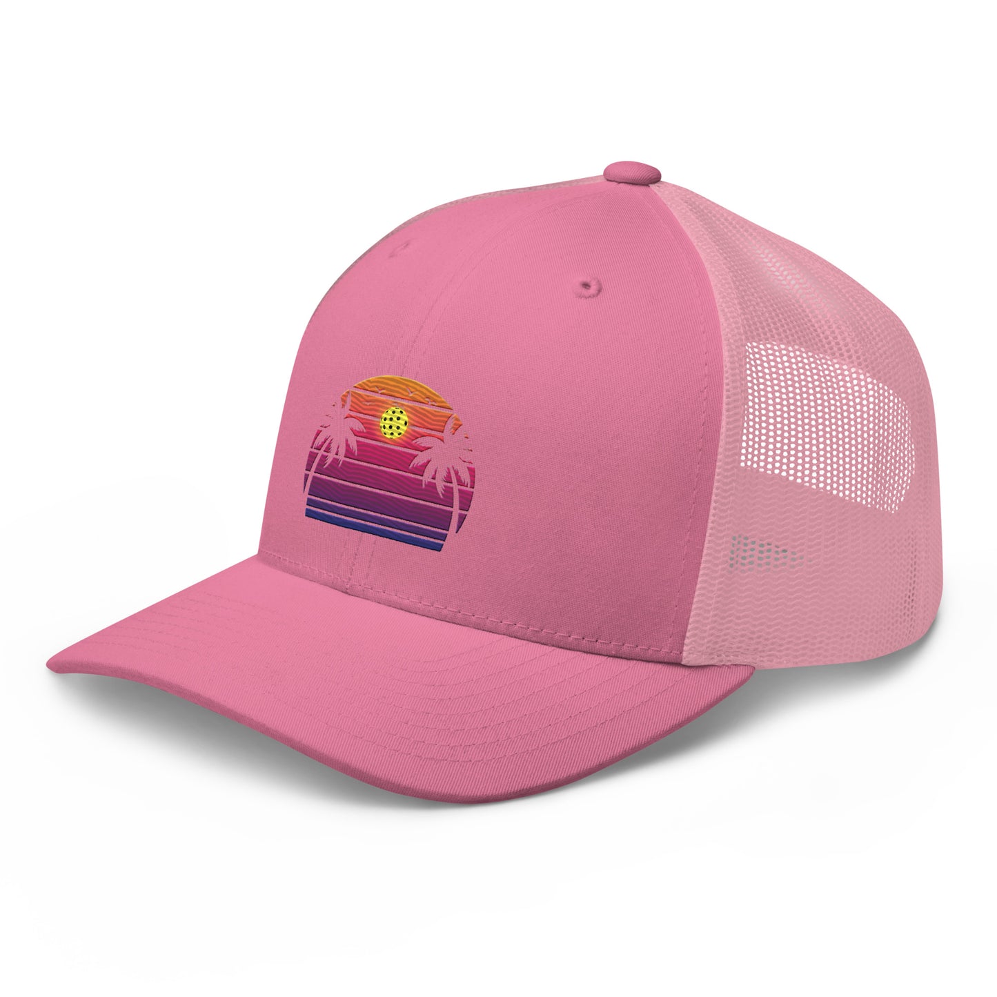 Beautiful Purple Pickleball Sunset Embroidered Trucker Hat