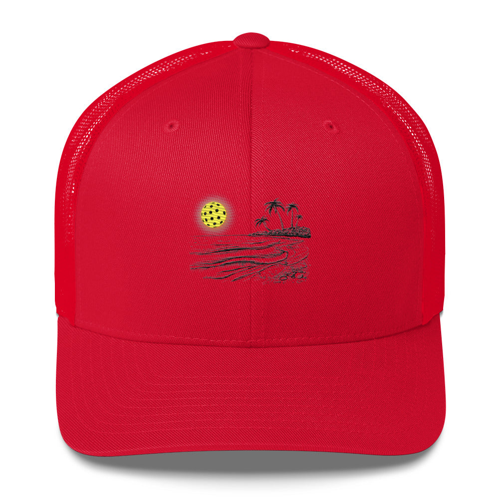 Pickleball Sun Beach Vibes Embroidered (with black) Pickleball Trucker Hat