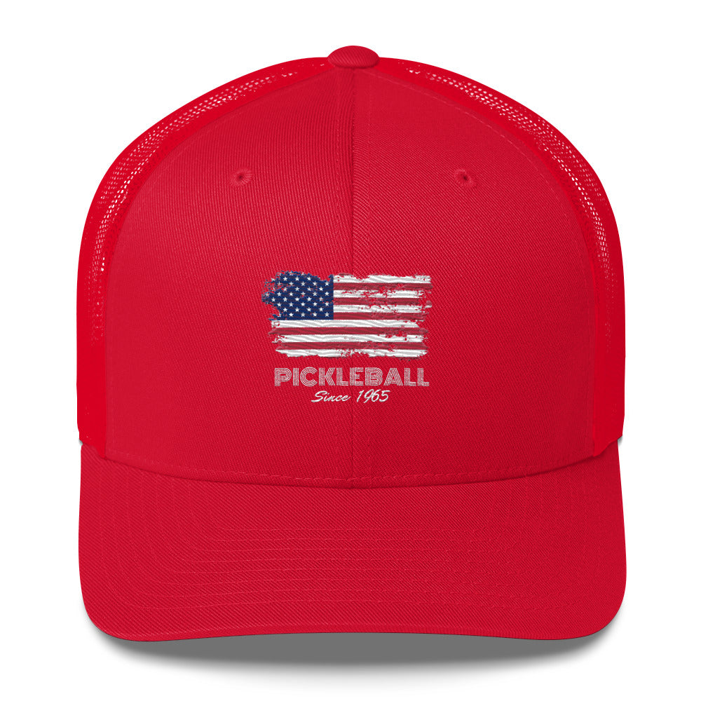 American Flag USA Pickleball Since 1965 Embroidered Pickleball Trucker Hat