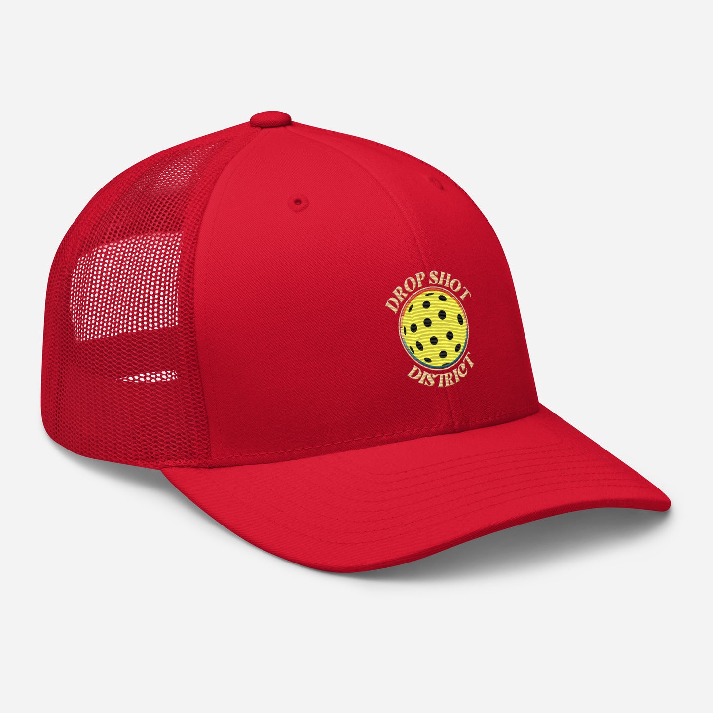 Drop Shot District Pickleball Logo Trucker Cap Embroidered in TAN