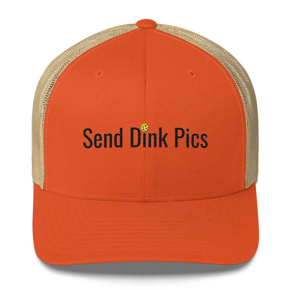 Send Dink Pics Funny Embroidered Pickleball Trucker Hat (not cursive)
