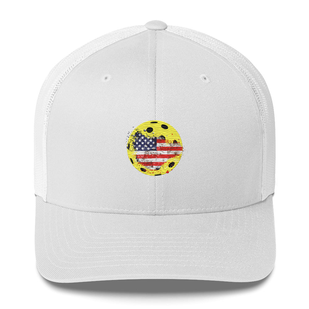 American Flag Embroidered Patriotic Pickleball Trucker Hat