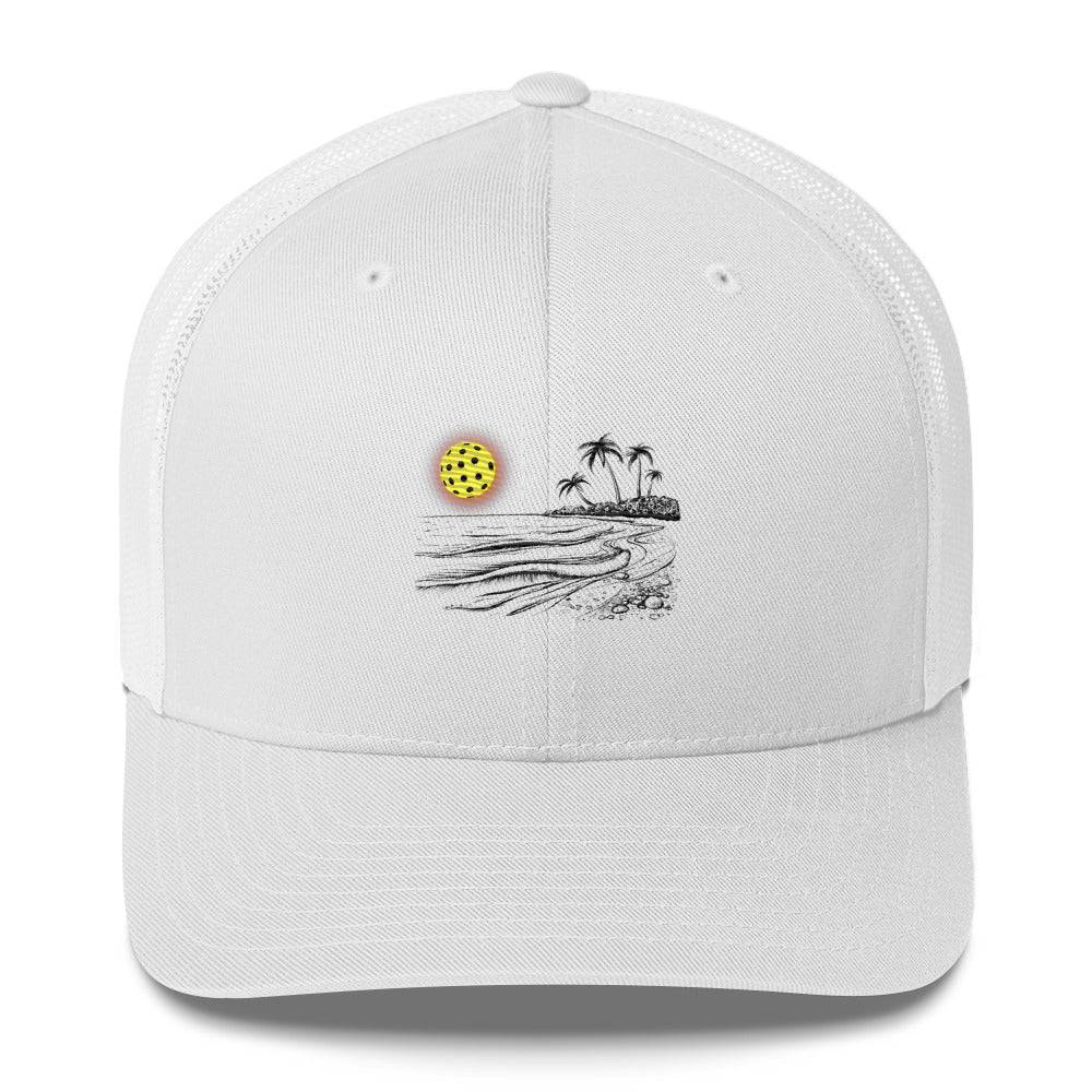 Pickleball Sun Beach Vibes Embroidered (with black) Pickleball Trucker Hat