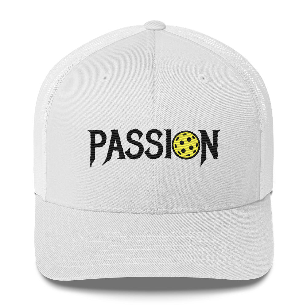 Gorgeous, passionate Passion Embroidered (with black) Pickleball Trucker Hat | Pickleball Passion, for the pickleball junkie out there