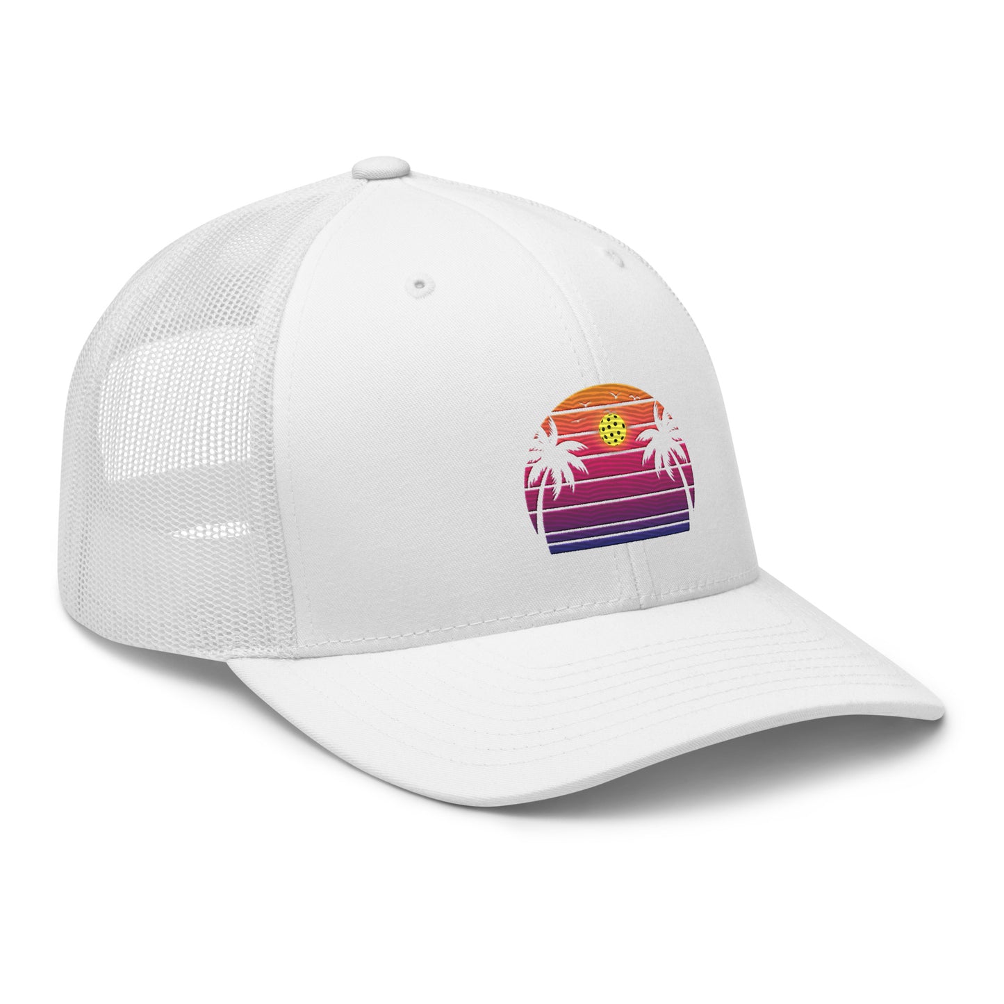 Beautiful Purple Pickleball Sunset Embroidered Trucker Hat