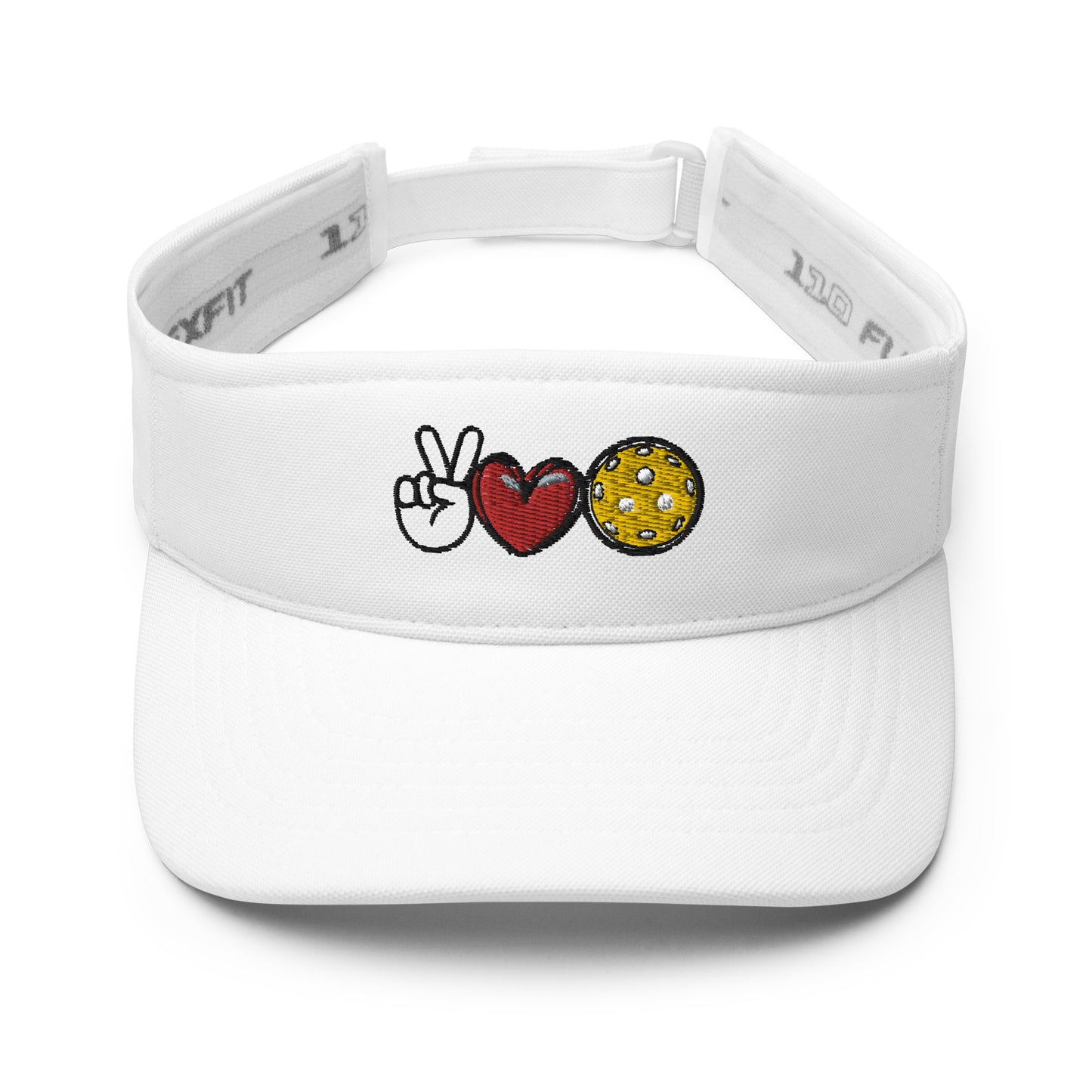 Gorgeous Peace, Love, Pickleball Embroidered WHITE Pickleball Visor