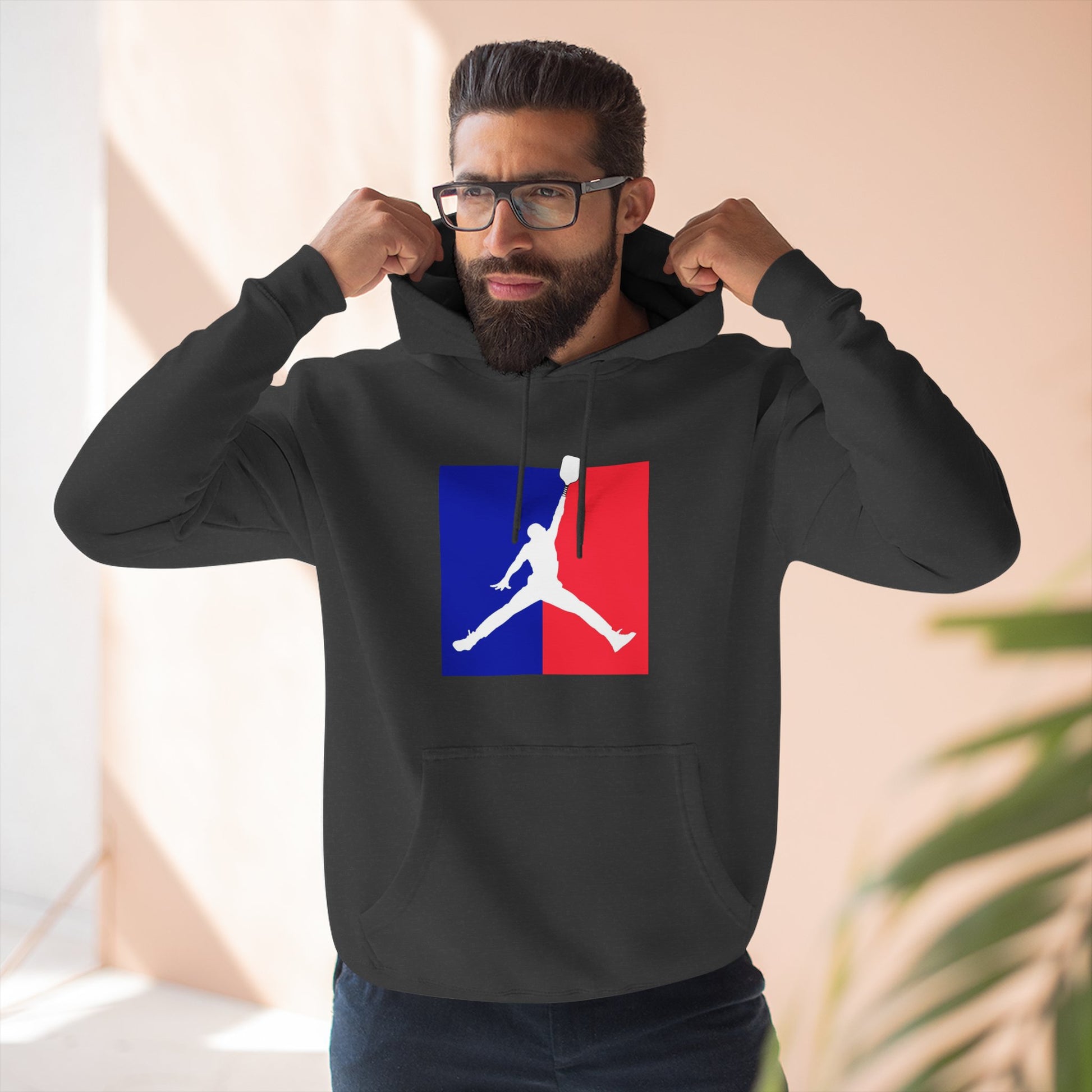 Pickleball Jumper Unisex Premium Pullover Pickleball Jordan Jumpman parody design! Perfect for you, or as a gift for the pickleball lover in your life, shop now