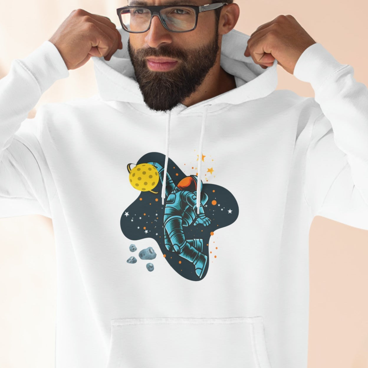 Super cool looking innovative stylish design, Pickleball Space Astronaut Premium Pullover Hoodie