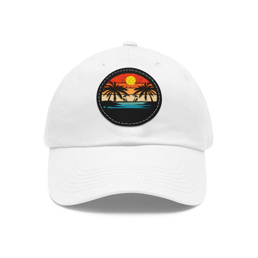 Beautiful Pickleball Sunset Hat with Leather Patch