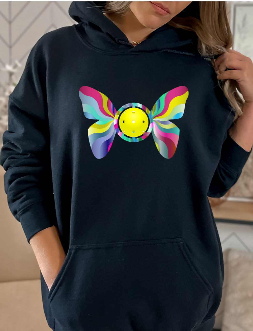 Warm comfortable super cute beautiful pickleball butterfly design premium pullover hooded hoodie