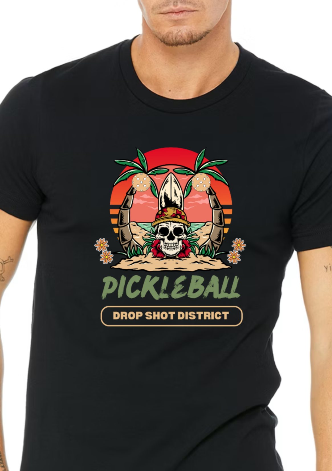 Unisex Skeleton Head Drop Shot District Premium T-Shirt for Pickleball fanatics