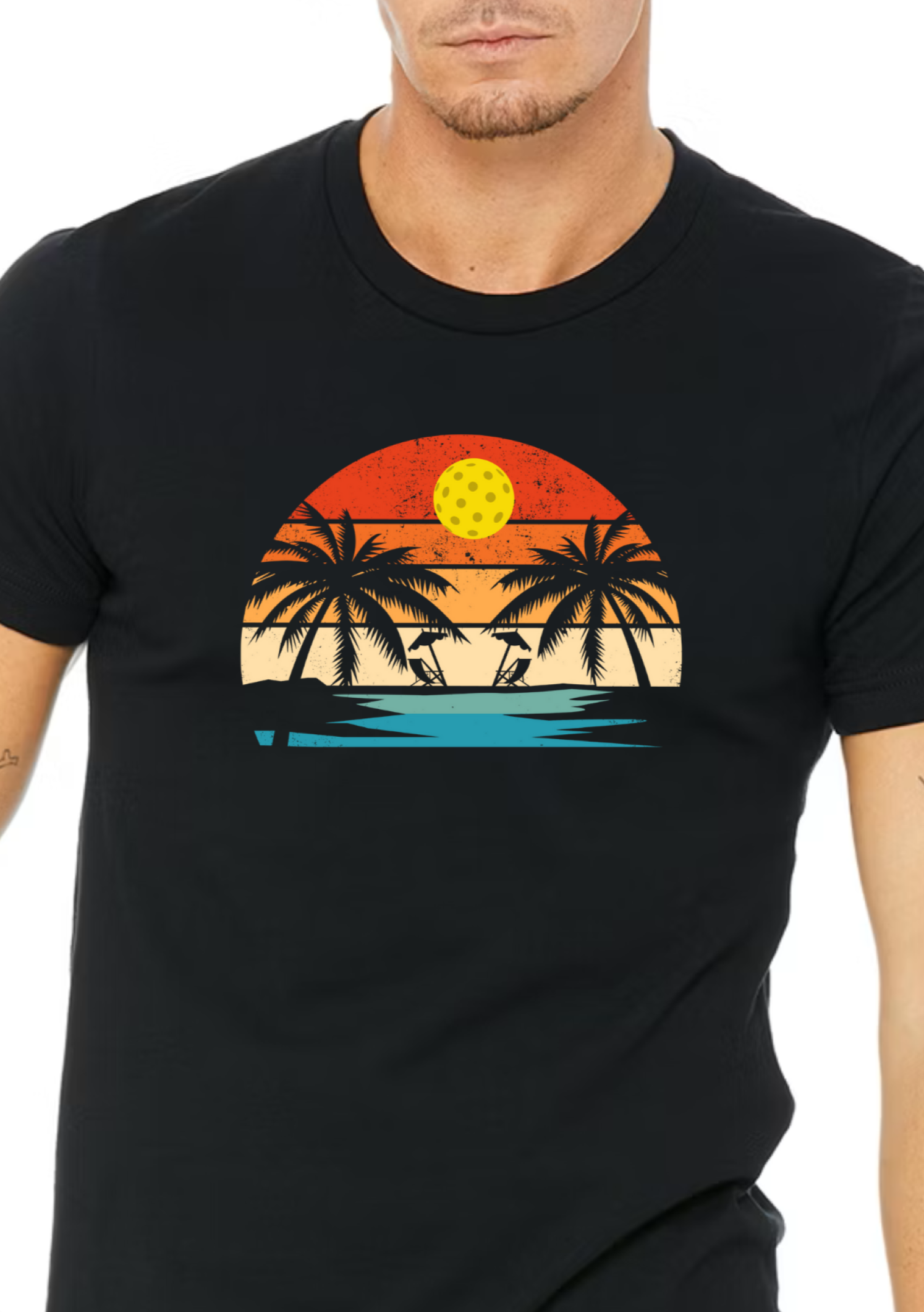 Absolutely gorgeously designed pickleball sunset artwork t-shirt for men or women. 