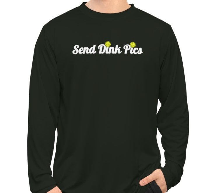 Cute funny witty Unisex Cursive Send Dink Pics Performance Long Sleeve Pickleball Shirt