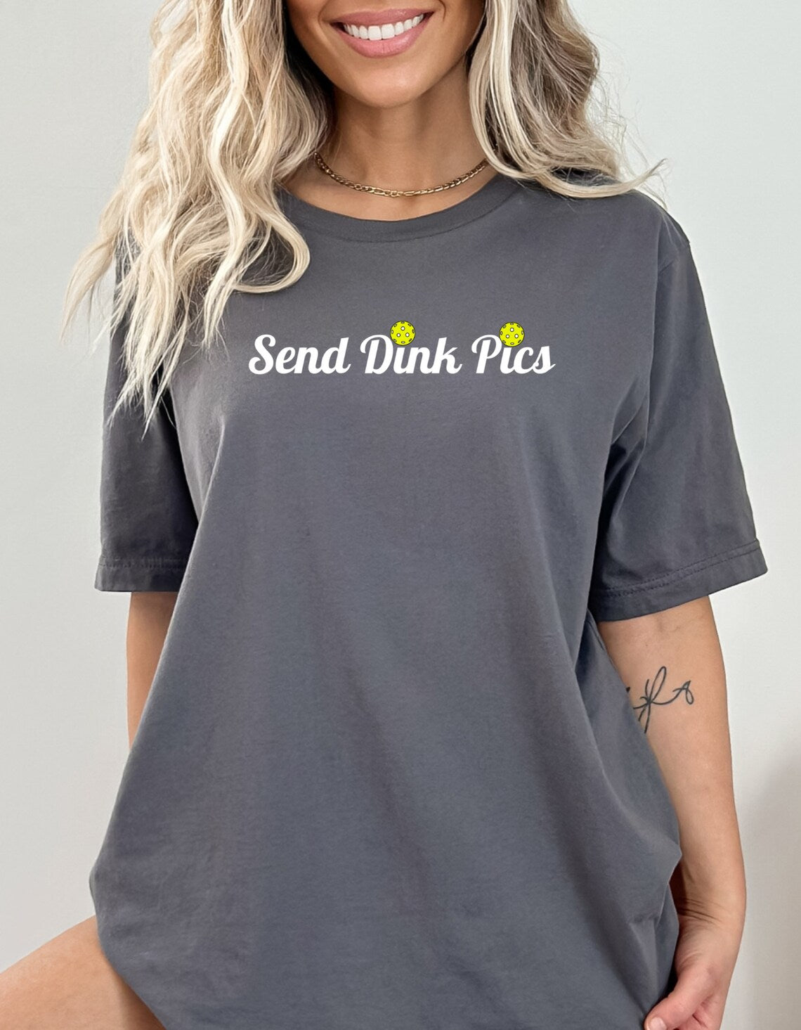 Unisex Send Dink Pics Cursive Premium Pickleball T-Shirt