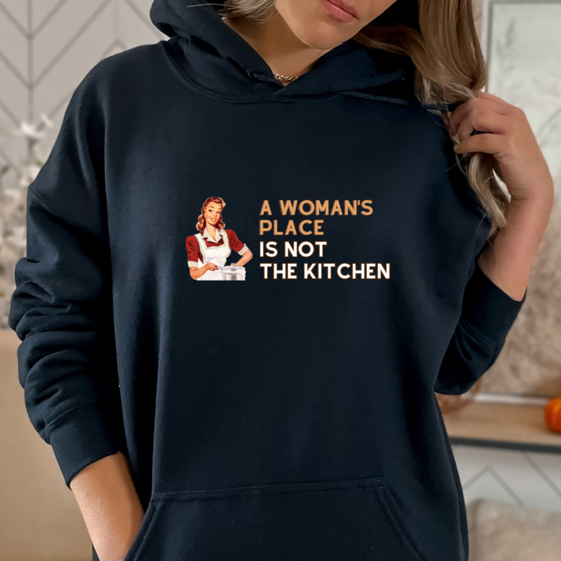 Cute funny witty humorous a woman's place is not the kitchen premium pickleball hooded pullover hoodie