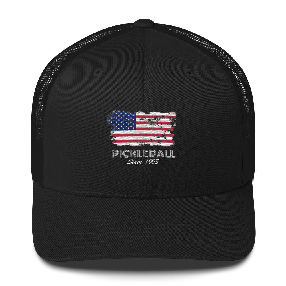 American Flag USA Pickleball Since 1965 Embroidered Pickleball Trucker Hat