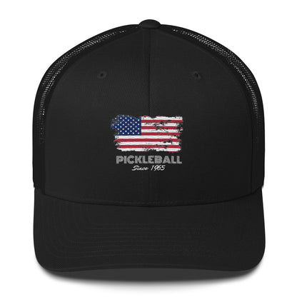 American Flag USA Pickleball Since 1965 Embroidered Pickleball Trucker Hat