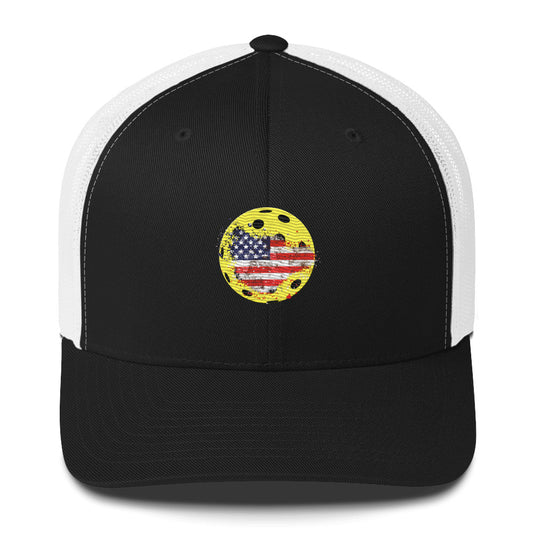 American Flag Embroidered Patriotic Pickleball Trucker Hat