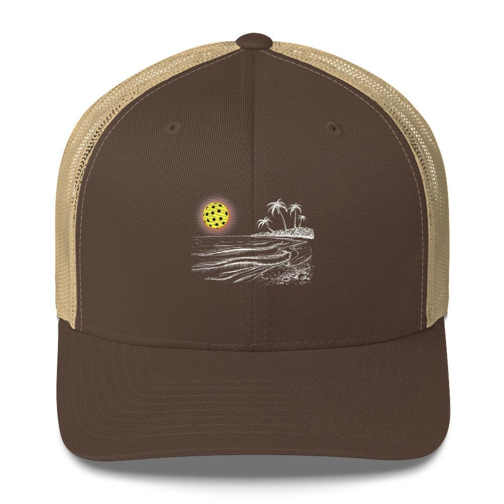 Pickleball Sun Beach Vibes Embroidered (with white) Pickleball Trucker Hat