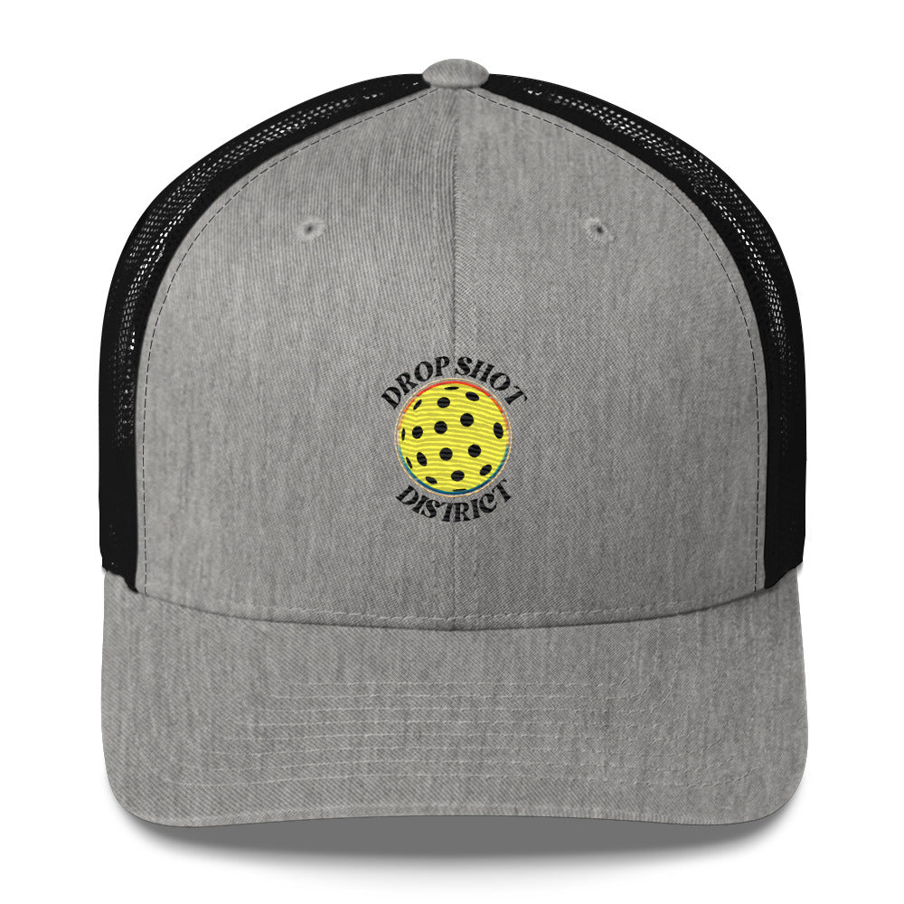 Drop Shot District Pickleball Logo Trucker Cap Embroidered in BLACK