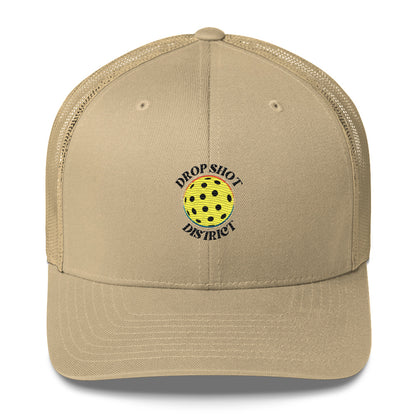 Drop Shot District Pickleball Logo Trucker Cap Embroidered in BLACK