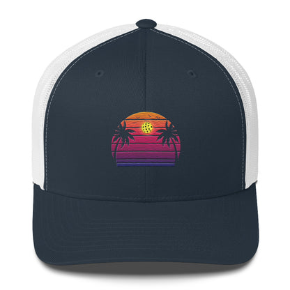 Beautiful Purple Pickleball Sunset Embroidered Trucker Hat