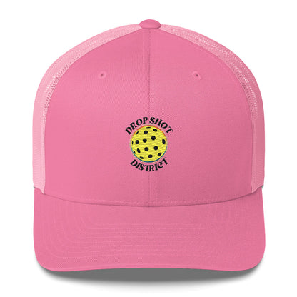 Drop Shot District Pickleball Logo Trucker Cap Embroidered in BLACK