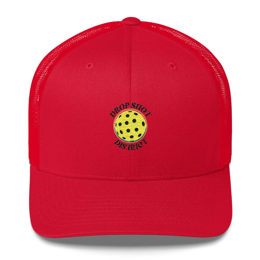 Drop Shot District Pickleball Logo Trucker Cap Embroidered in BLACK