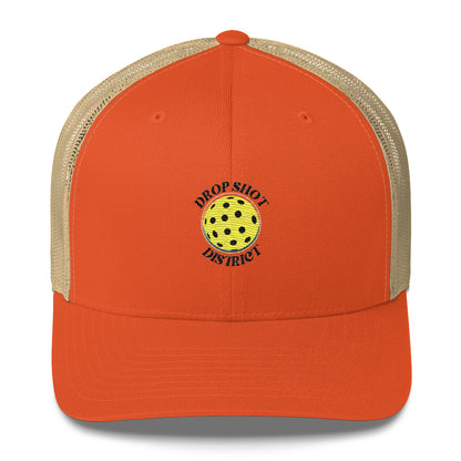 Drop Shot District Pickleball Logo Trucker Cap Embroidered in BLACK