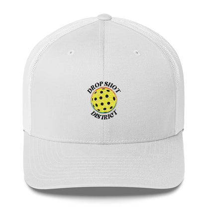 Drop Shot District Pickleball Logo Trucker Cap Embroidered in BLACK