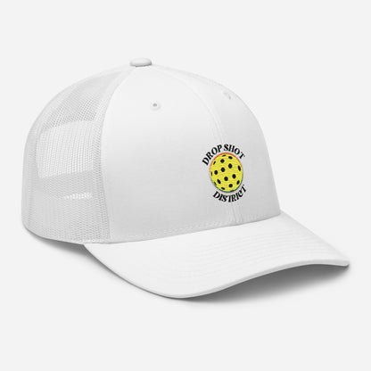 Drop Shot District Pickleball Logo Trucker Cap Embroidered in BLACK